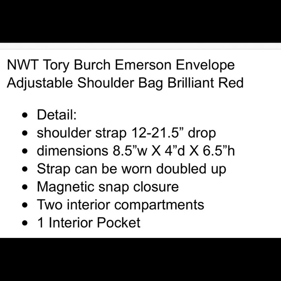 Tory Burch Womens Emerson Red Leather Magnetic Crossbody Handbag Purse NWT - Picture 6 of 7